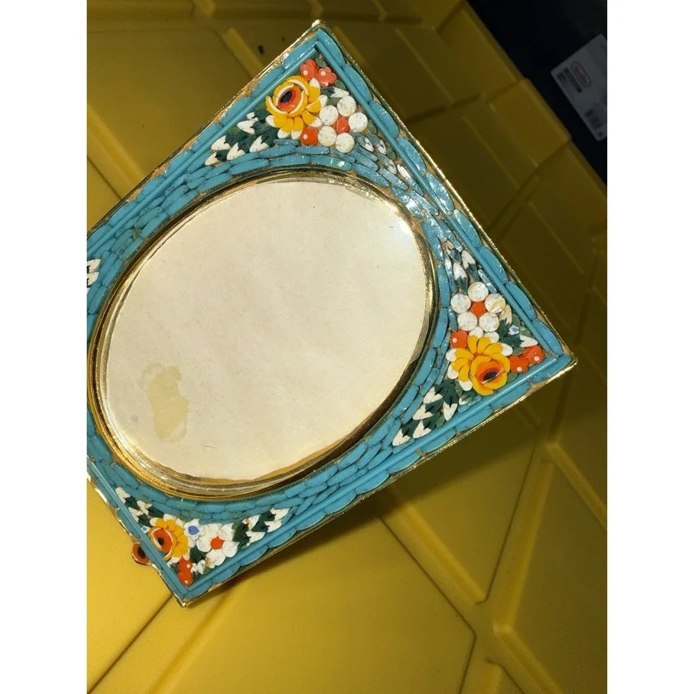 Lot Of 2 Vintage Italian‎ Micro Mosaic Millefiori Mini Floral Photo Frames